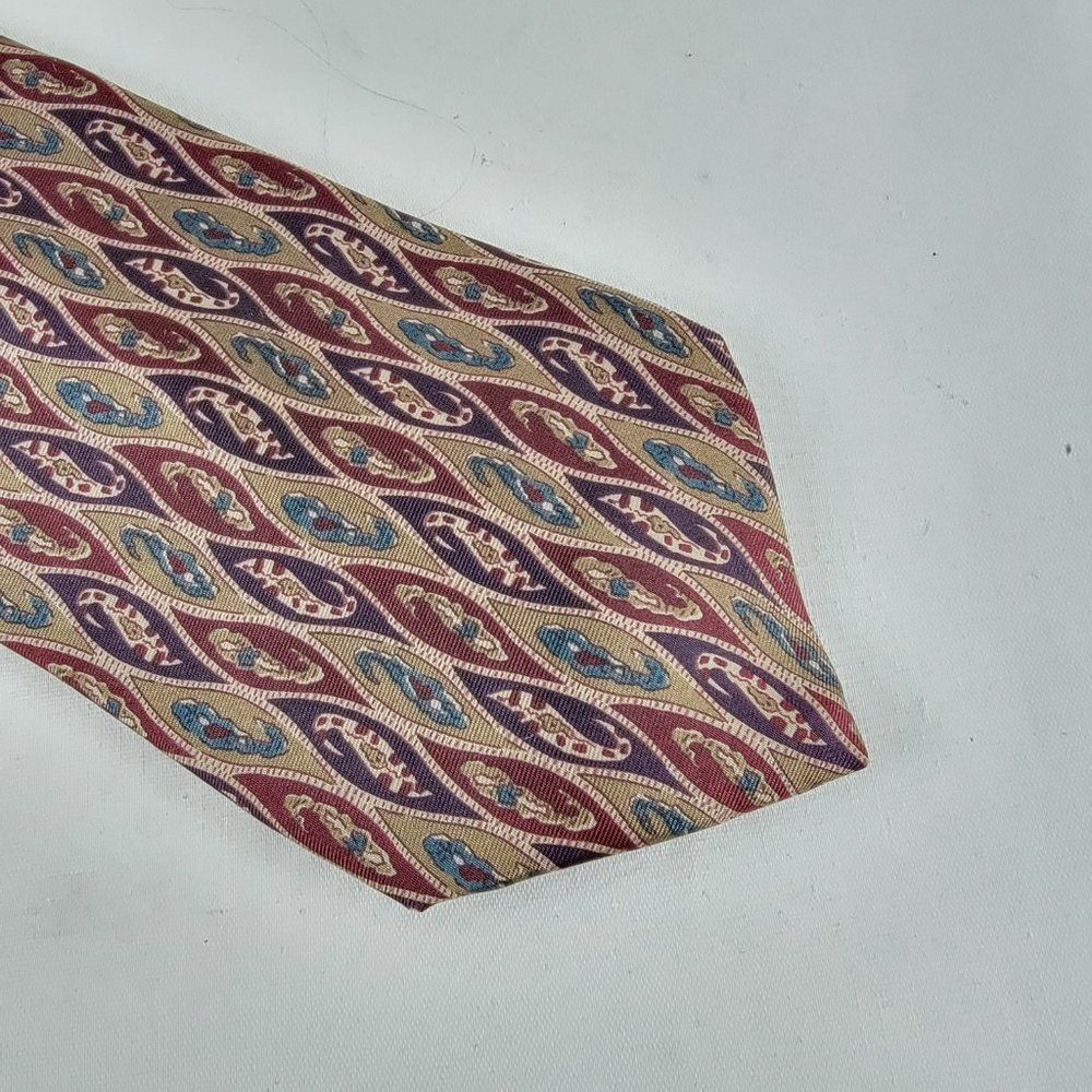 Bert Pulitzer Tie Mens Necktie Silk Red Beige Blue Geometric Diamonds